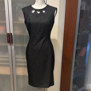 Calvin Klein Black Sleeveless Sheath Dress with Grommet Neck Detail